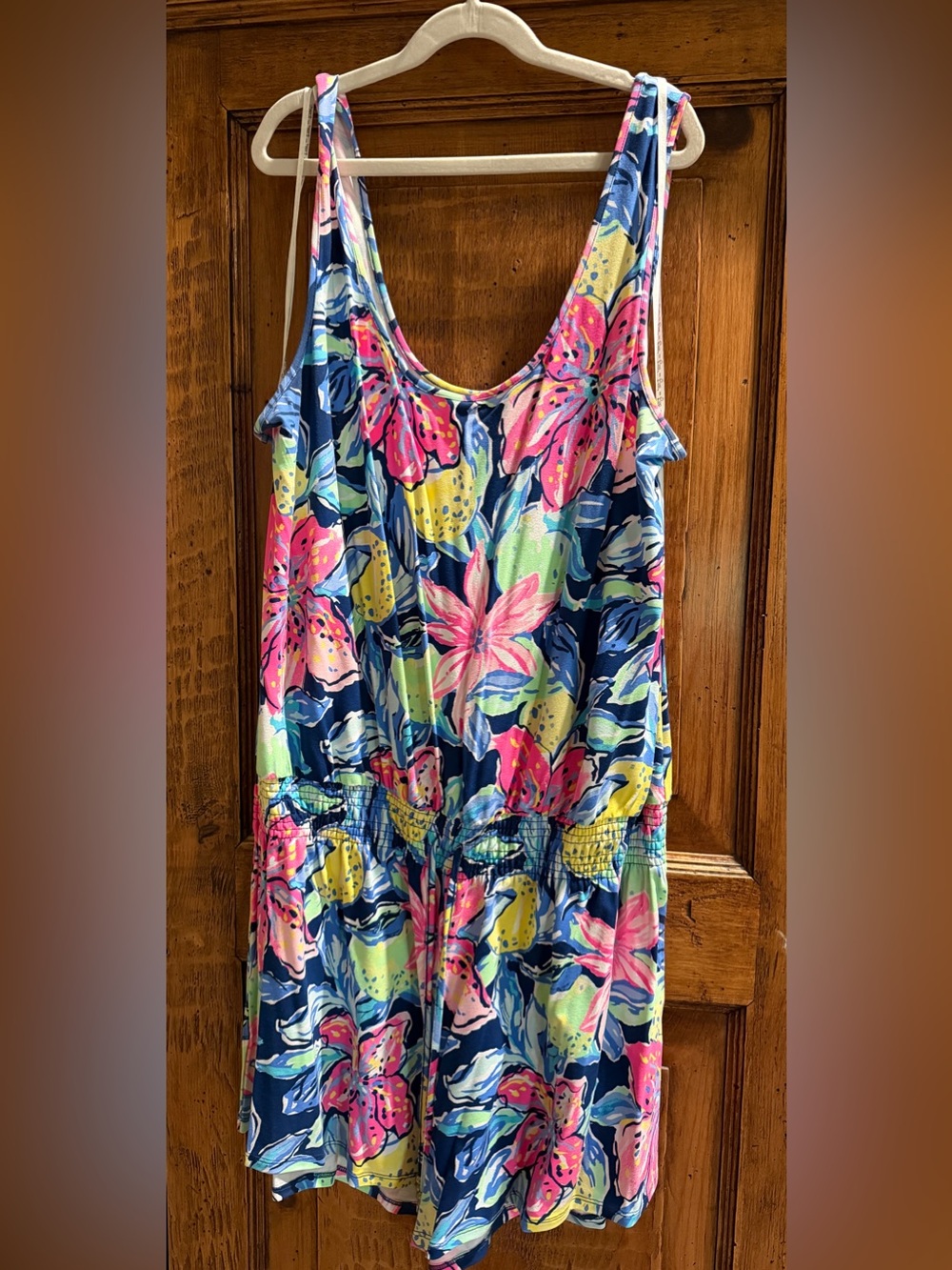 Lilly Pulitzer Navy Floral Sleeveless Romper with Pink & Yellow Accents